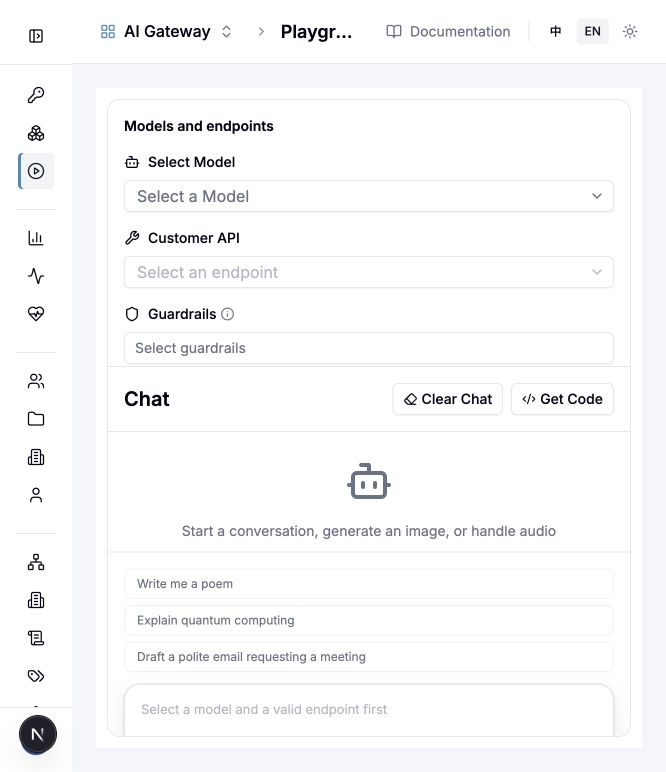 English Playground model and endpoint selection